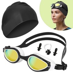 39 X BEIJING SWIMMING GOGGLE KIT - INCLUDE LEAK FREE ANTI FOG SWIMMING GOGGLE, HIGH ELASTIC LARGE SILICONE SWIMMING CAP, SOFT EAR PLUG AND NOSE CLIP - 4 IN 1 UNISEX SWIMMING SET FOR TEENAGERS ADULTS