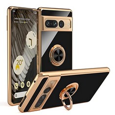 15 X YIRSER CASE COMPATIBLE WITH GOOGLE PIXEL 7 PRO (2022), WITH RING HOLDER PLATING ROSE GOLD EDGE 360° KICKSTAND COVER SLIM SOFT FLEXIBLE TPU PROTECTIVE PHONE CASE FOR GOOGLE PIXEL 7 PRO -BLACK - T