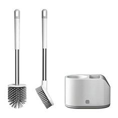 21 X INCETUE 2 PACK TOILET BRUSH AND HOLDER SETS, SILICONE BATHROOM CLEANING BRUSH WITH BASE FOR ANTI-DRIP, WHITE WALL MOUNTED LONG HANDLED SCRUBBING BRUSHES - TOTAL RRP £262: LOCATION - E RACK