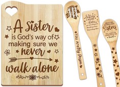 12 X SISTER GIFTS, GIFTS FOR SISTER CUTTING BOARDS GIFT WITH UTENSIL SET, UNIQUE ENGRAVED BAMBOO CUTTING BOARD PRESENT FOR SISTERS PARTY CHRISTMAS FROM SISTERS(SISTER'S GIFT) - TOTAL RRP £170: LOCATI