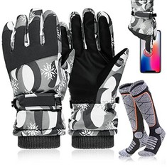 5 X YHOMU SKI GLOVES FOR WOMEN, SUPER WARM WATERPROOF GLOVES WITH SKI SOCKS SET ANTI-SKID TOUCHSCREEN WINTER GLOVES THICK THERMAL SOCKS FOR SKIING CYCLING HIKING - TOTAL RRP £100: LOCATION - A RACK