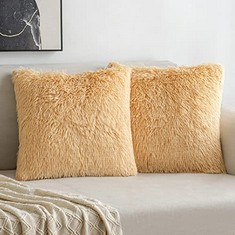 QTY OF ASSORTED ITEMS TO INCLUDE 2PCS FAUX FUR THROW PILLOW COVER. LIGHT YELLOW. TOTAL RRP £215: LOCATION - E RACK