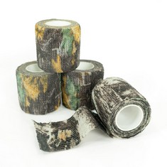 14 X TONG CAMO CAMO TAPE SELF-ADHESIVE SILENCING STEALTH STRIPS HUNTING TACTICAL GRIP CAMOUFLAGE RIFLE GUN WARP FORM BANDAGE, 6 ROLLS - TOTAL RRP £101: LOCATION - E RACK
