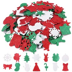 38 X 192 PCS CHRISTMAS GLITTER FOAM STICKERS SELF-ADHESIVE CHRISTMAS DIY FOAM CRAFT KITS SANTA CLAUS, CHRISTMAS TREE, SNOWMAN, BELL, ELK, BOW, FOR ART PROJECTS, CARDS, PARTY DECORATIONS,3 COLOR - TOT