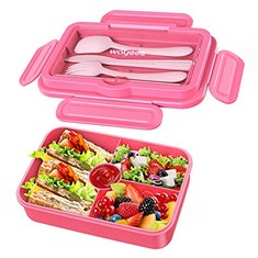 20 X WAYEEE LUNCH BOX KIDS,LEAKPROOF BENTO LUNCH BOX,1100ML LUNCH BOX WITH 4 COMPARTMENTS FOR BACK TO SCHOOL,WORK(PINK) - TOTAL RRP £116: LOCATION - A RACK