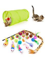 25 X ANKA CAT TOYS, 21PCS KITTEN TOYS, CAT TOYS FOR INDOOR CATS, CAT TUNNEL CAT TOYS FOR INDOOR CATS INTERACTIVE, MOUSE TOYS FEATHER TEASER WAND FISH FLUFFY MOUSE MICE BALLS FOR KITTY AND CATS - TOTA