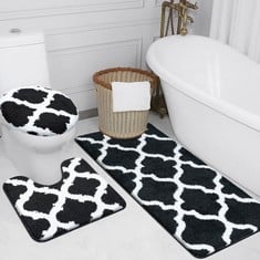 4 X MCEU BATHROOM MAT SETS 3 PIECE, RED EXTRA LARGE BATH AND TOILET MAT SET NON SLIP WASHABLE, ULTRA SOFT MICROFIBER ABSORBENT BATHROOM RUGS (50X120CM+50X50CM+42X38CM) - TOTAL RRP £112: LOCATION - F