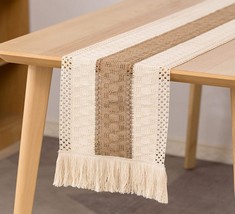 20 X COTTON HESSIAN TABLE RUNNER WITH TASSELS, 30 X 180 CM CROCHET TABLE COVER BOHO COFFEE TABLE RUNNERS FOR DINING PARTY XMAS HOME DECOR, MACRAME CREAM TABLE RUNNER - TOTAL RRP £233: LOCATION - G RA