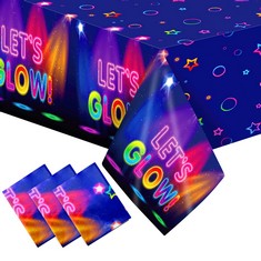 12 X PHOGARY GLOW PARTY TABLE COVERS NEON PARTY TABLECLOTHS LET'S GLOW THEME PARTY SUPPLIES GLOW BIRTHDAY PARTY DECOR PLASTIC TABLECLOTH NEON GLOW PARTY DECORATION 87 X 51 INCH (3 PIECES) - TOTAL RRP