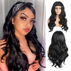 10 X BEYOND BEAUTY BODY WAVY HEADBAND WIG 24 INCHES HIGH DENSITY GLUELESS BLACK LONG WAVE CURLY WIGS NATURAL LOOKING FOR DAILY PARTY WEAR(#1B) - TOTAL RRP £163: LOCATION - A RACK