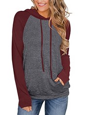 QTY OF CLOTHES TO INCLUDE LADIES BLACK HOODIE GREY/BURGUNDY SIZE MEDIUM : LOCATION - H RACK