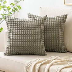 QTY OF ASSORTED ITEMS TO INCLUDE SET OF 2 DECORATIVE CORDUROY CUSHION COVERS. LIGHT GREY. TOTAL RRP £242: LOCATION - H RACK