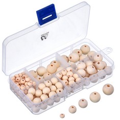 52 X 150 PIECES NATURAL ROUND WOOD BEADS SET WITH BOX FOR DIY JEWELRY MAKING, 5 SIZES (6 MM/ 8 MM/ 10 MM/ 12 MM/ 14 MM) - TOTAL RRP £129: LOCATION - H RACK