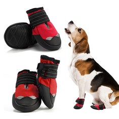 14 X AQH DOG BOOTS WATERPROOF SHOES FOR DOGS WITH REFLECTIVE STRAPS, RUGGED ANTI-SLIP SOFT SOLE DOGS PAW PROTECTOR FOR SMALL MEDIUM LARGE DOG (4#, RED) - TOTAL RRP £197: LOCATION - H RACK