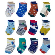 10 X YANWANG 12 PAIRS NON-SKID COTTON SOCKS WITH GRIP FOR BABY TODDLER BOYS GIRLS(7#DINOSAUR,3-12 MONTHS) - TOTAL RRP £123: LOCATION - A RACK