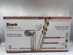 SHARK FLEXSTYLE 4-IN-1 AIR STYLER & HAIR DRYER FOR STRAIGHT & WAVY HAIR, AUTO-WRAP CURLERS, PADDLE BRUSH, OVAL BRUSH AND CONCENTRATOR, NO HEAT DAMAGE, STONE HD430 SLUK.: LOCATION - A