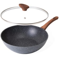 4 X NUOVVA INDUCTION NON STICK WOK PAN – DEEP STIR FRY PAN WITH LID – 28CM FRYING PAN WITH INDUCTION BASE - TOTAL RRP £83: LOCATION - C