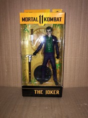 QTY OF ITEMS TO INCLUDE MCFARLANE TOYS, 7-INCH THE JOKER MORTAL KOMBAT 11 FIGURE WITH 22 MOVING PARTS, COLLECTIBLE MORTAL KOMBAT FIGURE WITH COLLECTORS STAND BASE – AGES 14: LOCATION - D