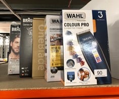 QTY OF ITEMS TO INCLUDE WAHL COLOUR PRO CORDED CLIPPER, HEAD SHAVER, MEN'S HAIR CLIPPERS, COLOUR CODED GUIDES, FAMILY AT HOME HAIRCUTTING: LOCATION - A