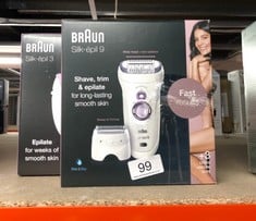 QTY OF ITEMS TO INCLUDE BRAUN SILK-ÉPIL 3 EPILATOR FOR LONG-LASTING HAIR REMOVAL, 20 TWEEZER SYSTEM, SMARTLIGHT TECHNOLOGY, UK 2 PIN PLUG, 3-170, WHITE/PURPLE: LOCATION - A