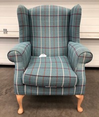OBERON CHAIR BERWICK CHECKED TEAL RRP £1199: LOCATION - FURNITURE(COLLECTION OR OPTIONAL DELIVERY AVAILABLE)