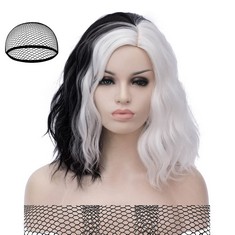 13 X ATAYOU BLACK AND WHITES FOR WOMEN, HALF WHITE HALF BLACK SHORT BOB WIGS FOR HALLOWEEN COSPLAY COSTUME FANCY DRESS (HALF BLACK HALF WHITE) - TOTAL RRP £197: LOCATION - A