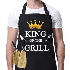 43 X UMBOOM APRON FOR MEN, FATHER'S DAY GIFT APRON, DAD'S BLACK WATERPROOF APRON, ADJUSTABLE CHEF APRON WITH 2 POCKETS, PERSONALISED APRON FOR BIRTHDAY, CHRISTMAS, THANKSGIVING, VALENTINE'S DAY (KING