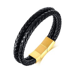 24 X VNOX MENS GENUINE LEATHER BRACELET, STAINLESS STEEL GOLD MAGNETIC CLASP MULTI LAYER BRAIDED WRAP BRACELETS BIRTHDAY GIFTS FOR MEN BOYS… - TOTAL RRP £160: LOCATION - A