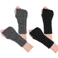 36 X WITH 2 PAIRS WOMEN WINTER KNIT FINGERLESS GLOVES CROCHET ARM WARMERS KNITTED CABLE MITTENS THUMBHOLE STRETCHY WRIST SLEEVES - TOTAL RRP £91: LOCATION - B
