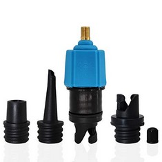 27 X SUP INFLATABLE PUMP ELECTRIC COMPRESSOR ADAPTER, MULTIFUNCTION AIR VALVE CONVERTER WITH 4 AIR VALVE NOZZLES FOR INFLATABLE BOAT, STAND UP PADDLE BOARD, INFLATABLE BED, HALKEY ROBERTS - TOTAL RRP