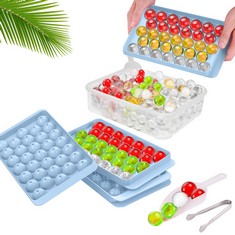 11 X MINYOON ICE CUBE TRAYS FOR FREEZER, 2 ROUND ICE MOLDS CUBE BALL MAKER WITH BIN SPOON TONG – MAKING 66PCS PELLET ICE TRAYS FANCY ICE CUBE TRAYS (BLUE) - TOTAL RRP £156: LOCATION - A