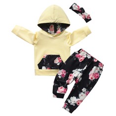 11 X TEARFUL TODDLER BABY GIRLS HOODIE OUTFITS SWEATSHIRT TOPS FLORAL PANT WITH HEADBAND 3 PCS CLOTHES SET - TOTAL RRP £137: LOCATION - C