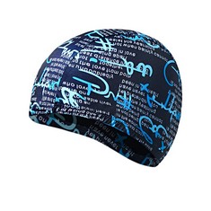 50 X DBOO ELASTIC SWIM CAPS COMFORTABLE FABRIC SWIMMING HAT LIGHTWEIGHT BATHING CAPS FOR WOMEN MEN KIDS WHILE SWIMMING (BLUE LETTERS) - TOTAL RRP £125: LOCATION - C