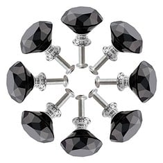 18 X 8 PCS BLACK CRYSTAL CABINET DOOR KNOBS, GLASS DRAWER HANDLES, DIAMOND CUT ZINC ALLOY WITH SCREW KNOBS FOR CUPBOARDS, WARDROBES, DRAWERS, DRESSER,HOME DECORATION, 3 CM, (ZSH-CB091) - TOTAL RRP £1