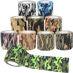 12 X ZONEYAN CAMOUFLAGE TAPE WRAP, 10 PIECES CAMO TAPE FABRIC WRAP, SELF-ADHESIVE CAMOUFLAGE TAPE, REUSABLE CAMO TAPE, PROTECTIVE CAMOUFLAGE TAPE WRAP, FOR OUTDOOR MILITARY HUNTING, LENGTH 4.5M - TOT