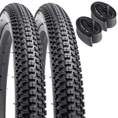 4 X YUNSCM 2-PACK 18 INCH BIKE TYRES 18X2.125 ETRTO 57-335 WITH 2 PACK 18" BIKE TUBES 18X1.75/2.125 AV32MM SCHRADER VALVE COMPATIBLE WITH 18X2.10 18X2.125 18X2.20 MOUNTAIN BICYCLE TYRES AND TUBES (BL
