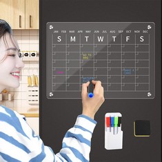 18 X ACRYLIC MAGNETIC CALENDAR FOR FRIDGE, WEEKLY PLANNER DRY ERASE PLANNING CLEAR BOARD CALENDAR WITH 4 MARKER PEN FOR REFRIGERATOR REUSABLE PLANNER MONTHLY WEEKLY CALENDAR (35X28CM) - TOTAL RRP £22