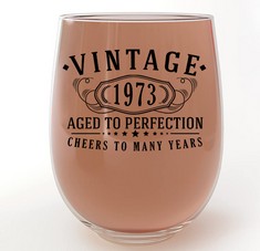 16 X VINTAGE 1973 PRINTED 17 OZ STEMLESS WINE GLASS - 51ST BIRTHDAY GIFTS FOR WOMEN - CHEERS TO 51 YEARS OLD - 51ST DECORATIONS FOR HER - BEST ENGRAVED WINE GIFT IDEAS FOR WOMEN - MOM GRANDMA 2.0:: L
