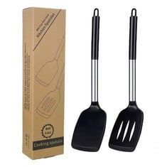 14 X 2PCS SILICONE SPATULA TURNER,NON STICK SOLID AND SLOTTED KITCHEN SPATULA,HIGH HEAT RESISTANT BPA FREE COOKING UTENSILS FOR COOKING,FLIPPING EGGS,FISH,PANCAKES ECT,SPATULAS DISHWASHER SAFE(GREY)