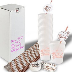 20 X HEN PARTY CUPS WITH PAPER DISPOSABLE STRAWS, 79PCS BRIDE TO BE HEN DO NIGHT CUPS AND DISPOSABLE STRAWS ACCESSORIES, WEDDING BRIDAL SHOWER BACHELORETTE PARTY TABLEWARE SHOT GLASS DECORATIONS - TO
