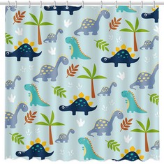17 X MEHOFOND 72X72 INCH TROPICAL DINOSAUR TANK SHOWER DECORATION CARTOON CHILDREN SHOWER ROOM DURABLE POLYESTER MATERIAL WITH 12 HOOKS SHOWER CURTAIN LINING - TOTAL RRP £139: LOCATION - E RACK
