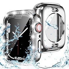 54 X KAMITA WATERPROOF CASE FOR APPLE WATCH SERIES 6/SERIES 5/SERIES 4 44MM WITH 9H TEMPERED GLASS SCREEN PROTECTOR, DIAMOND HARD PC BUMPER CASES ALL-AROUND PROTECTIVE COVER FOR APPLE WATCH SE 2 (SIL