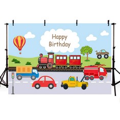 20 X MEHOFOND 7X5FT TRANSPORTATION BIRTHDAY PARTY BACKDROP TRAIN CAR TRUCK TRAFFIC LIGHT BOY 1ST BIRTHDAY BLUE SKY CLOUD LAWN PHOTOGRAPHY BACKGROUND PHOTO BOOTH BANNER - TOTAL RRP £266: LOCATION - A