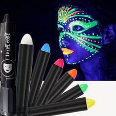 7 X ITSFAIRY PRO GLOW FACE PAINT/BODY PAINTING KIT, GLOW IN THE DARK NEON BODY PAINT WHITE/RED/BLUE/YELLOW/ORANGE/GREEN WATER REACTIVE TWISTABLE PEN MARKER FOR HALLOWEEN RAVE SFX EYEBLACK - TOTAL RRP