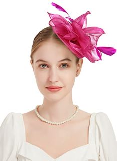 57 X QDC FASCINATORS HAT FOR WOMEN ORGANZA FLOWER COCKTAIL TEA PARTY HEADWEAR WEDDING DERBY CHURCH MESH RIBBON FEATHERS HAIR CLIP FOR GIRLS (ROSE RED) - TOTAL RRP £332: LOCATION - D