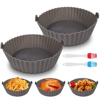 34 X VICLOON AIR FRYER SILICONE POT, 2 PCS 8.15 INCH REUSABLE SILICONE AIR FRYER LINER, HEAT RESISTANT NON-STICK AIR FRYER ACCESSORY WITH BRUSH, AIR FRYER SILICONE AIR FRYER BASKET FOR AIR FRYER (GRE
