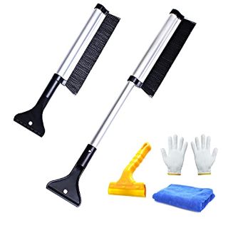 30 X GUKASXI ICE SCRAPER AND EXTENDABLE SNOW BRUSH, CAR SNOW REMOVAL TOLL WITH ALUMINUM ALLOY ICE SCRAPER SNOW BRUSH, OXFORD SCRAPING, SMALL TOWEL AND GLOVES FOR CAR SUV TRUCK - TOTAL RRP £125: LOCAT