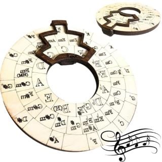 QTY OF ASSORTED ITEMS TO INCLUDE WOODEN CIRCLE OF FIFTHS CHORD WHEEL- MUSIC EDUCATIONAL TOOL: LOCATION - E