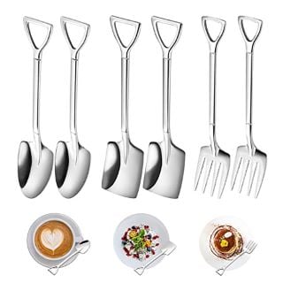 41 X 6PCS STAINLESS STEEL SHOVEL SPOON SET, CREATIVE SPADE SPOON FORK SET, NOVELTY SPADE TEASPOONS, FASHION TABLEWARE SHOVEL SPOONS STAINLESS STEEL SET FOR FAMILY AND PARTY - TOTAL RRP £191: LOCATION
