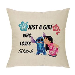 39 X XUNLIZXY FUNNY STITCH CUSHION COVER GIFTS,CARTOON JUST A GIRL WHO LOVES PILLOWCASE HOME DECOR DECORATION FOR GIRLS DAUGHTER SISTERS FRIENDS GIRLFRIENDS PILLOW (STITCH LILO), 45 X 45 CM (WT) - TO